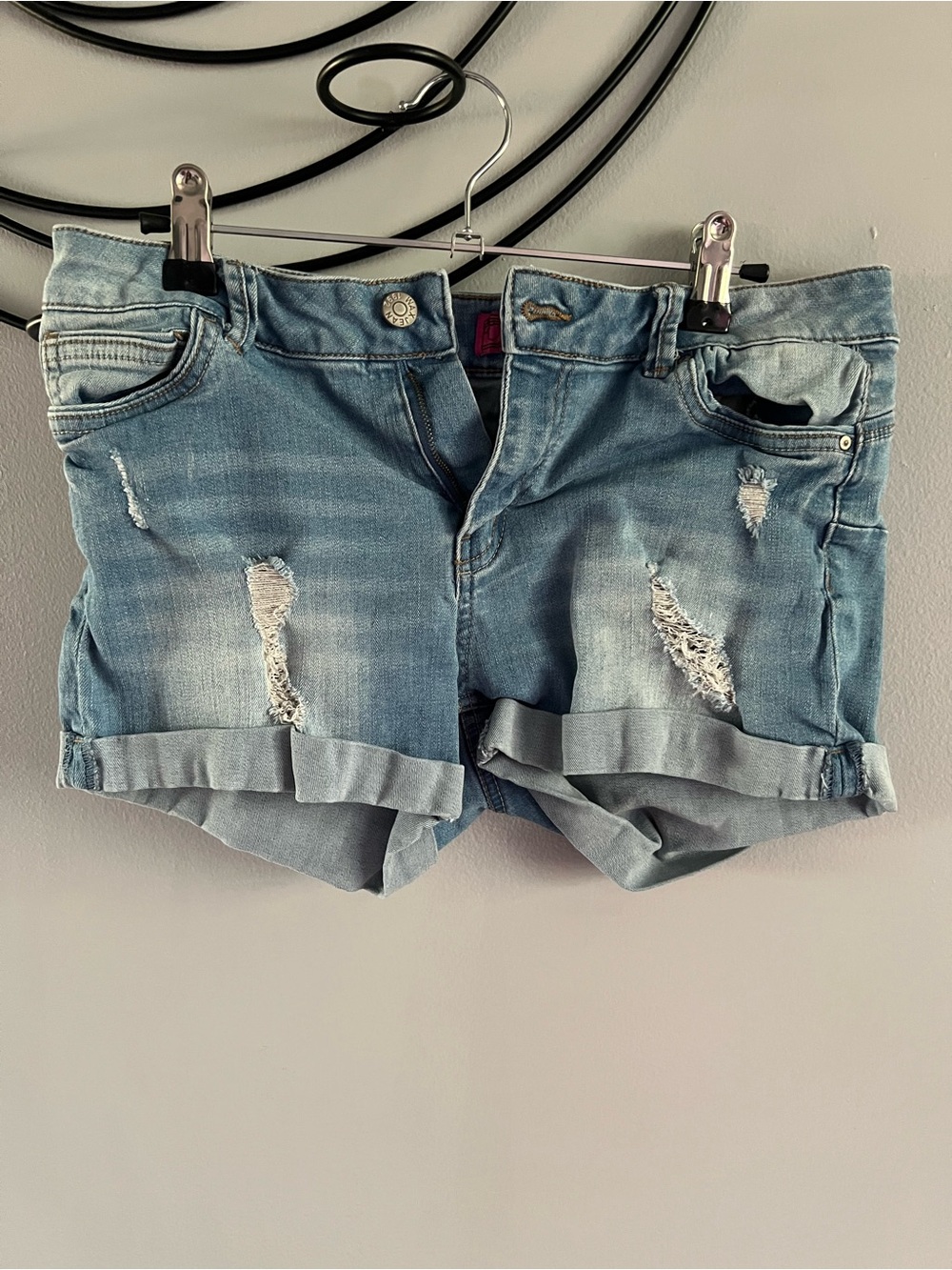 Wax Jean Light Blue Distressed Rolled Hem Denim Shorts